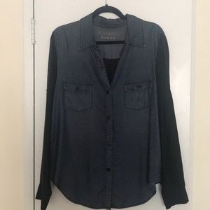 BlankNYC buttondown long sleeve black and blue top